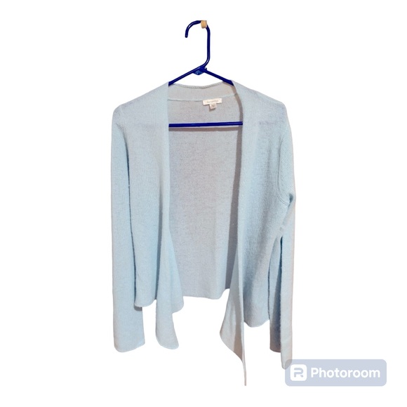 Garnet Hill 100% Cashmere Baby Blue Tie Front Cardigan Women’s Size Large. - Picture 6 of 6